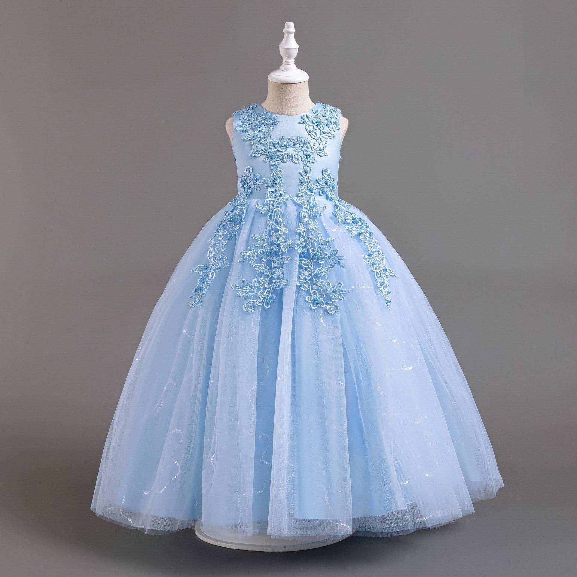 Girls Princess Dress Flower Girl Waist-Length Sequin Sleeveless Children Long Wedding Dress Tulle Princess Skirt