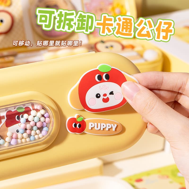 Kaba Bear Double-Layer Pencil Case for Kids, Cartoon Plastic Pen Box, Multifunctional Storage Case for Elementary Students