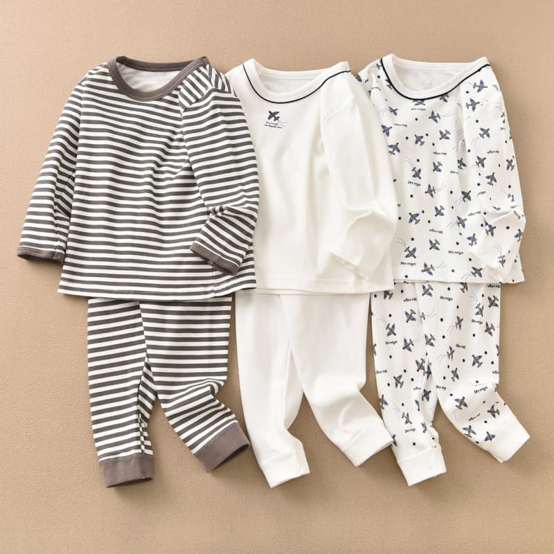Wholesale Children's Thermal Autumn/Winter Long Johns Airplane Print Cotton Fleece Boys' T-Shirt Underwear Inner Wear Home Set
