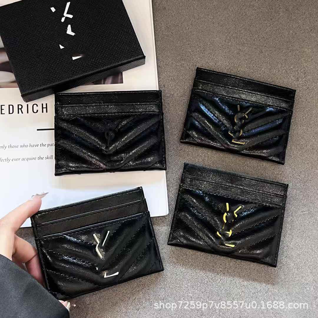 New card holder V-shaped car stitching ultra-thin women's coin purse card holder genuine pickup porous bag Yang Shulin