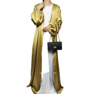 Cross-border Women's Dress Satin Long Sleeve Loose Long Dress Turkish Cardigan FY12455