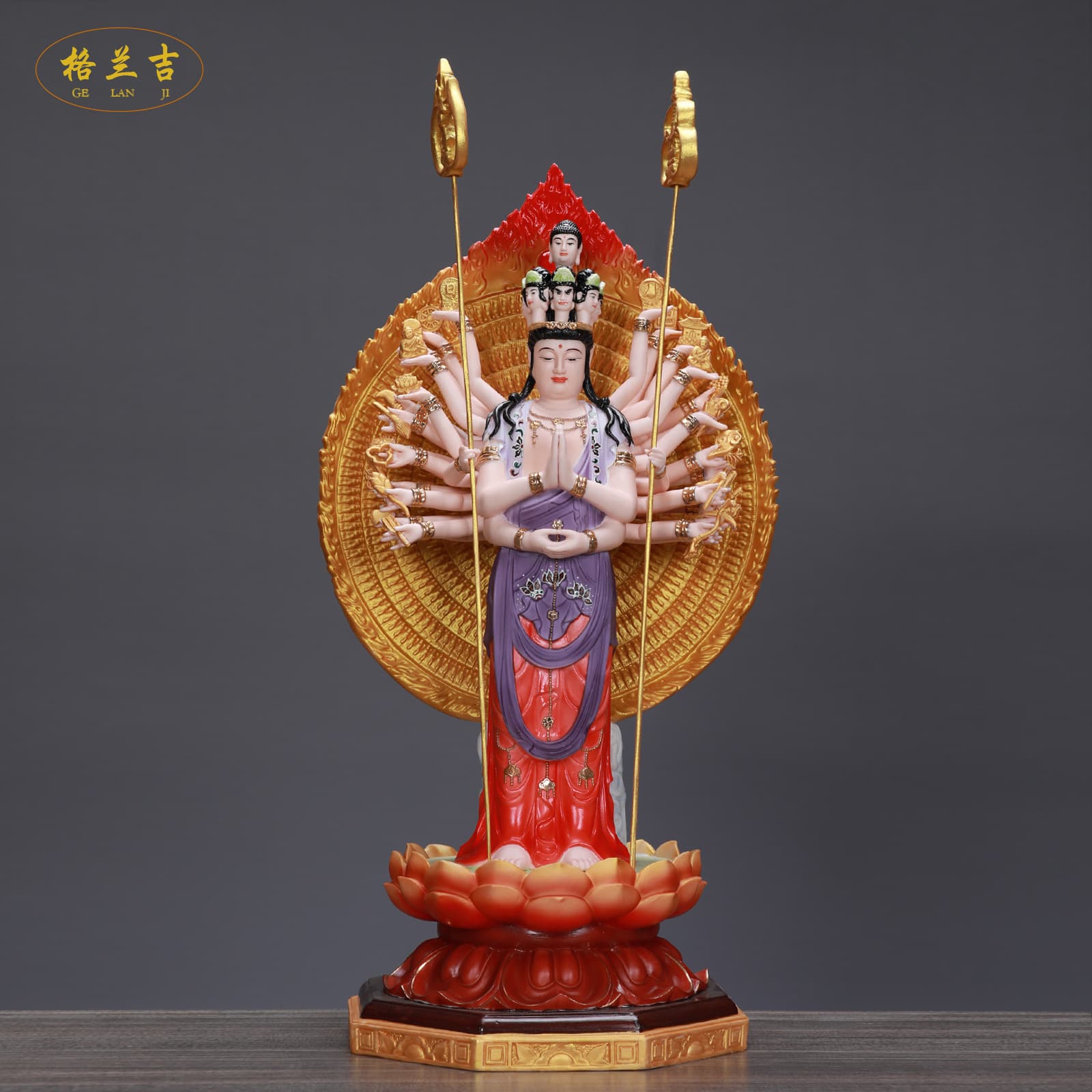 Dehua White Porcelain Thousand-Armed Guanyin Buddha Statue Home Worship Ornament Temple Shrine Ceramic Painted Thousand-Armed Guanyin Buddha Statue
