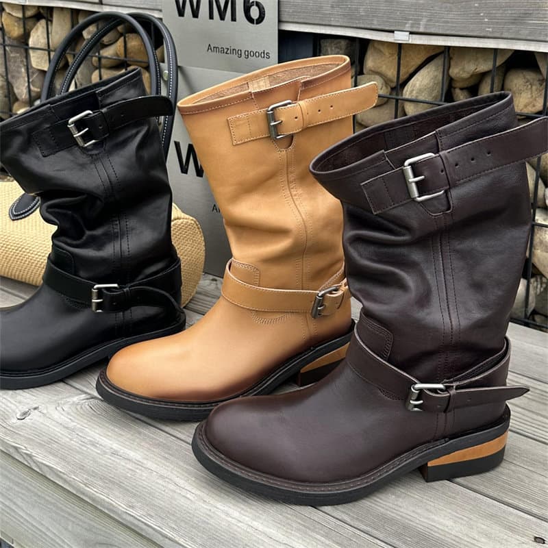 European Style British Buckle Motorcycle Short Boots Women 2026 Autumn Versatile Motorcycle Boots Platform Boots Women Trend