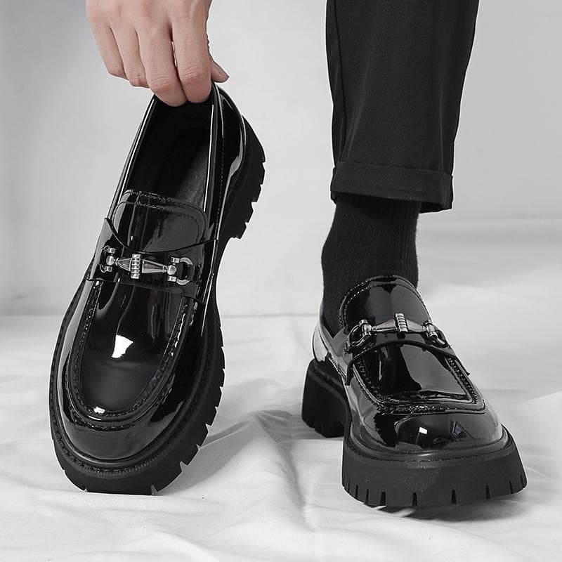 2024 Teenager Large Toe Shoes Slip-on Loafers Platform Height-increasing Leather Shoes for Petite Men's Shoes Cross-border Large Size Shoes
