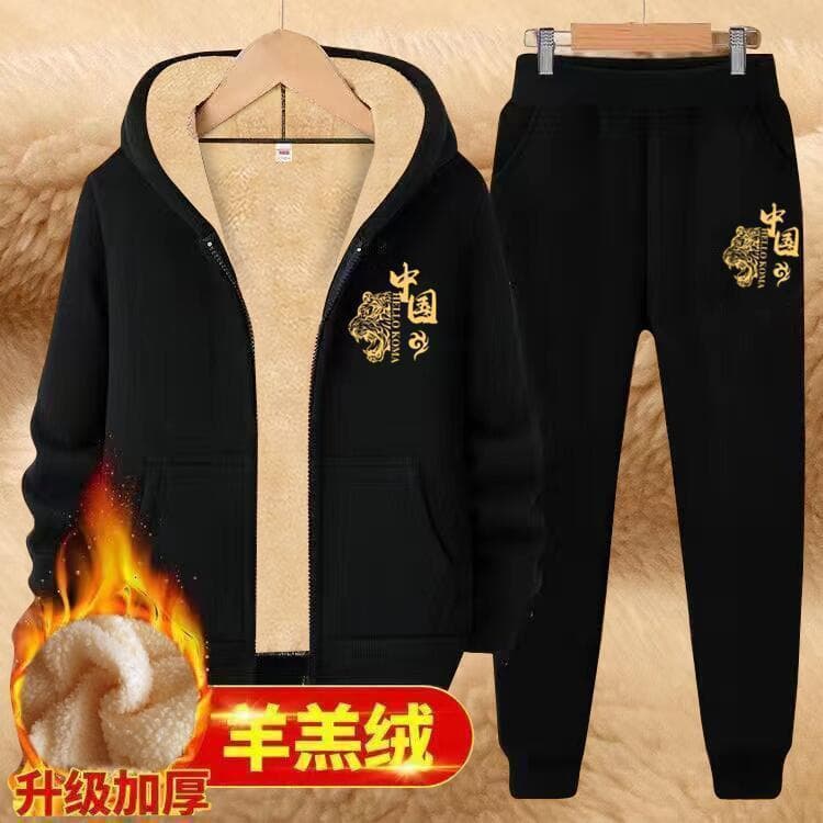 2-Piece Fleece-Lined Thick Set for Men, Lambswool Casual Sportswear, Winter Warm Set, Men's Winter Jacket 12