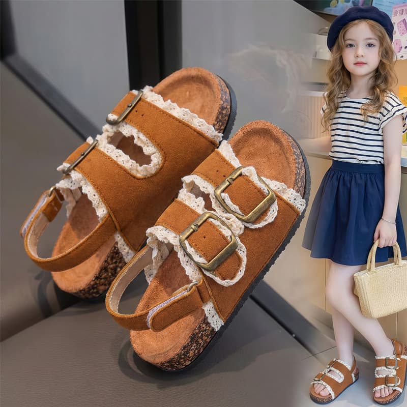 Summer Girls' Birkenstock Sandals 2026 New Non-Slip Soft Sole Breathable Outdoor Sandals for Big Kids and Princess Girls Beach Shoes