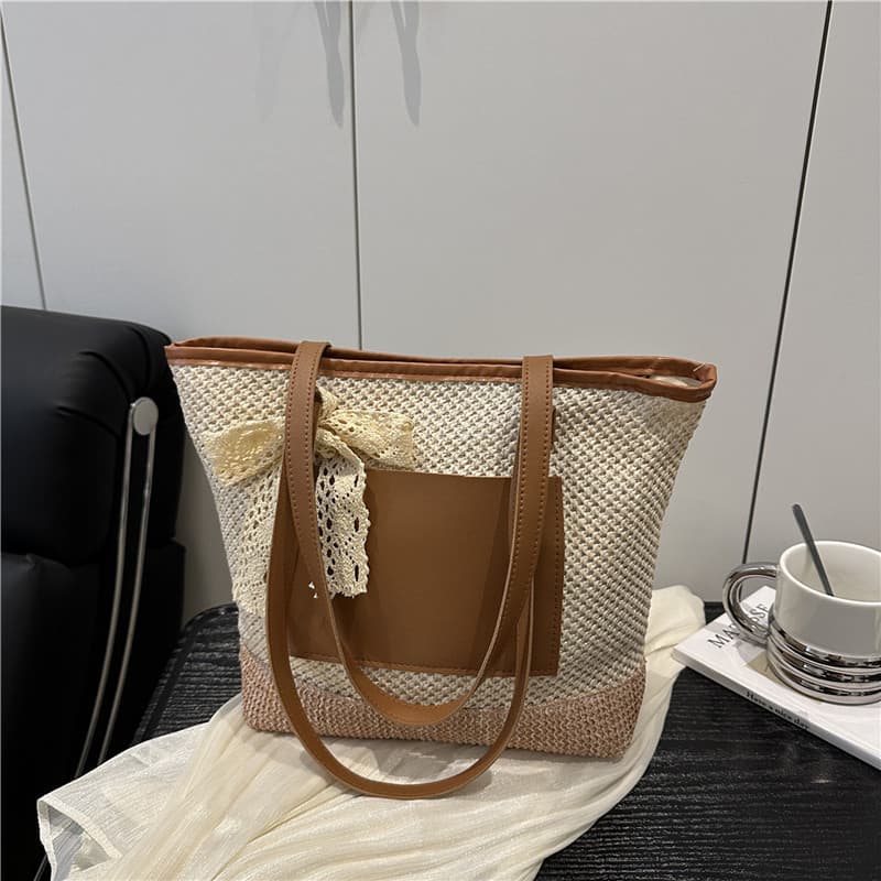 2025 New Cross-Border Sweet Chic Woven Straw Fashion Women's Shoulder Bag Tote Bag