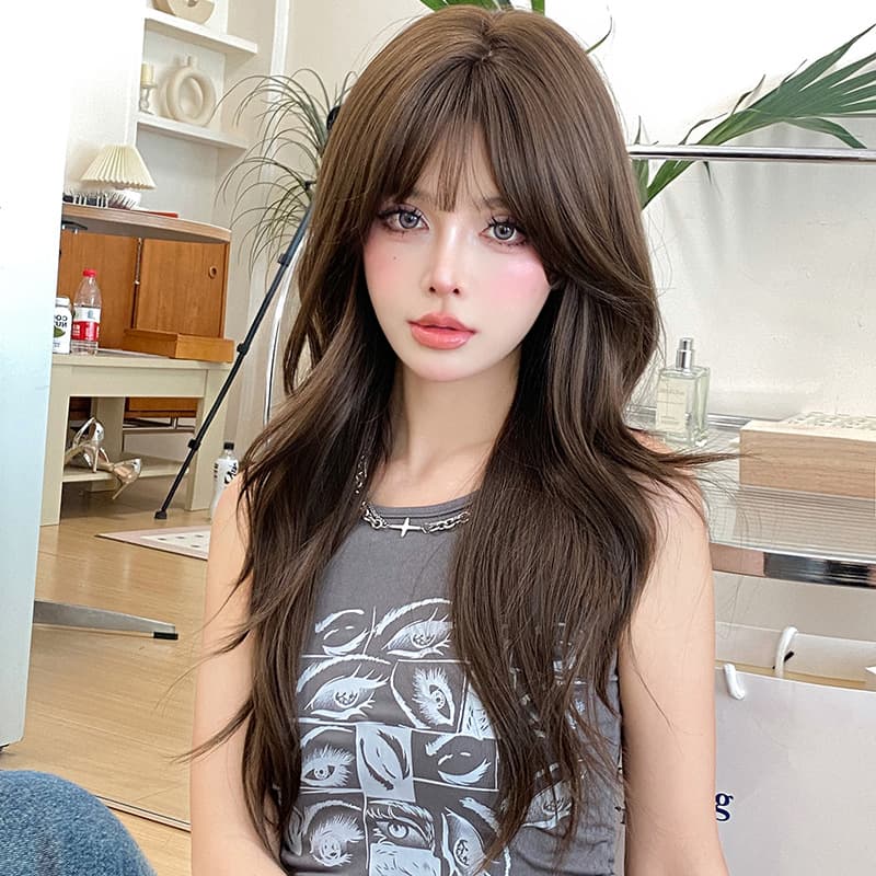 Autumn/Winter New Women's Long Curly Wave Synthetic Hair Fiber Optic Simulation Fashionable Full Head Cover Long Hair Cross-Border