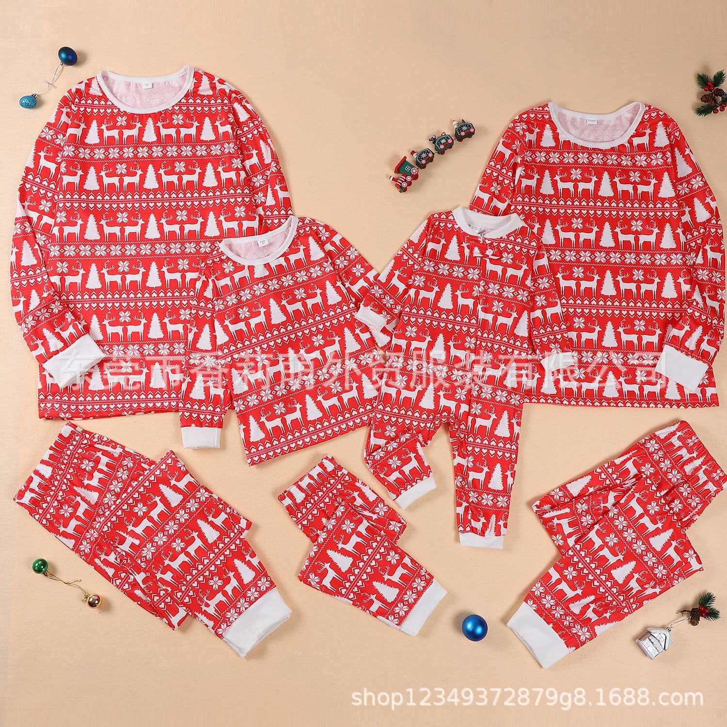 Europe and the United States Amazon Cross-border 2023 Parent-child Outfits Family of Four Parent-child Christmas Pajamas Set Printed Home Clothes