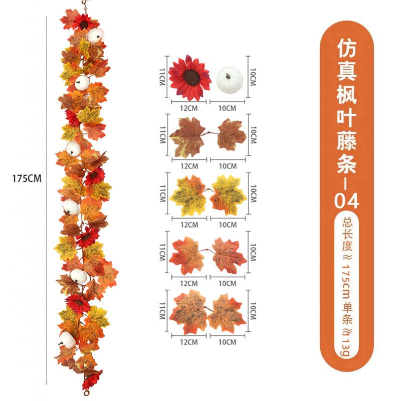 Artificial Autumn Maple Leaf Vine for Thanksgiving Harvest Festival Decoration, Photography Backdrop, Wall Hanging, Ceiling Decor, Wholesale Maple Leaves