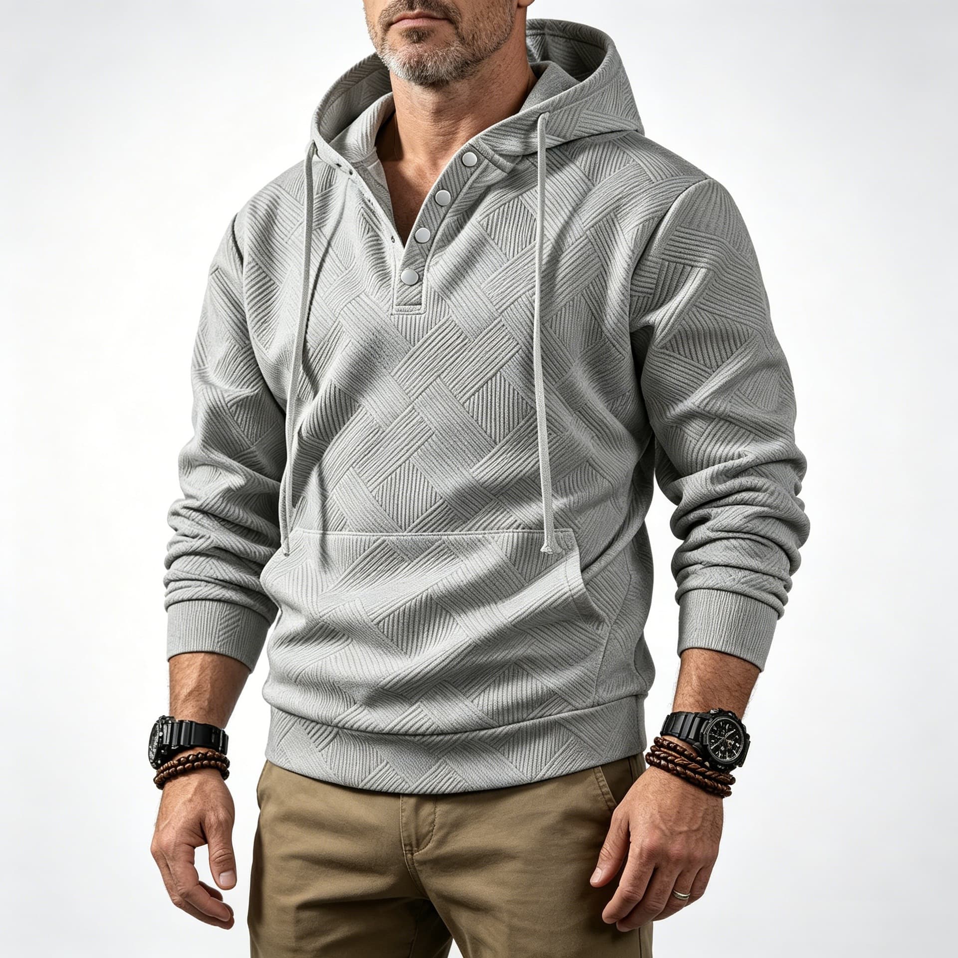 New European and American Cross-Border Casual Men's Hoodie, Fashionable Pullover Jacquard Long-Sleeve Sweatshirt, European Size Sportswear for Men