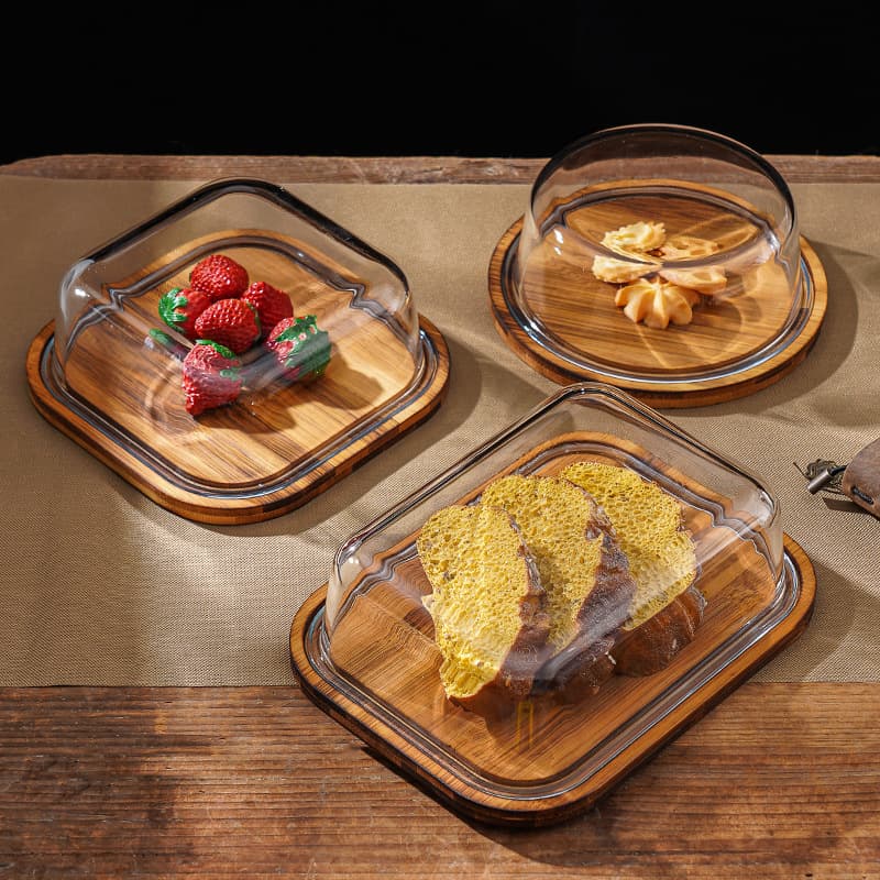Glass Lid Butter Box Butter Storage Box Cheese Dessert Cover Kitchen Preservation Box Snack Tray Baking Tray