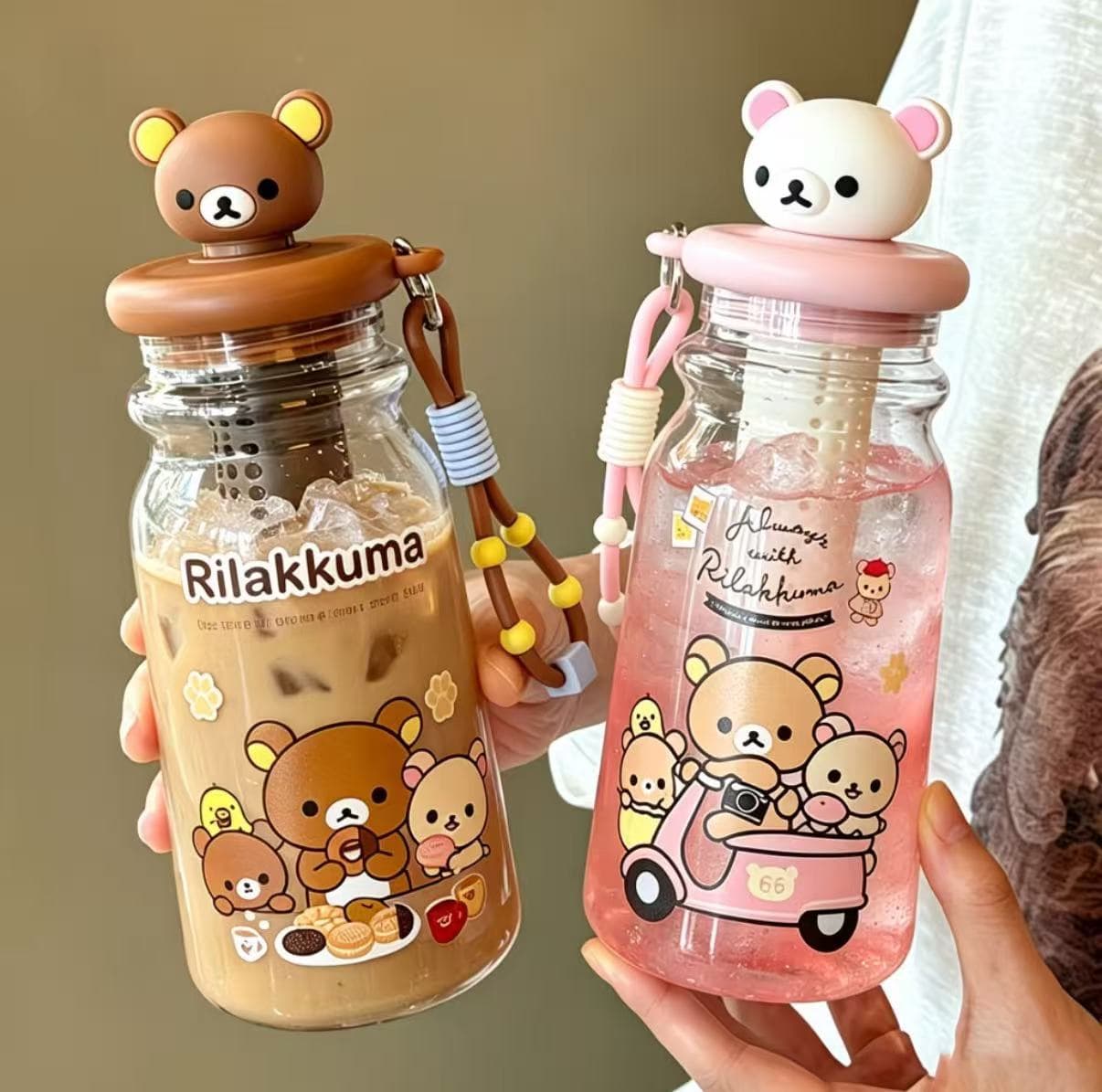 Rilakkuma Casual Cup Ins-Style High-Appearance Cute Cartoon Plastic Cup Tea Strainer Straw Cup Portable Cup Gift