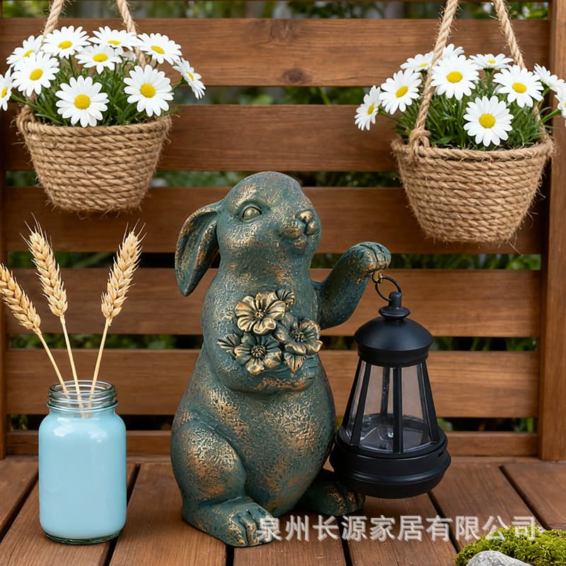 New Cross-Border Simulation Rabbit Animal Outdoor Landscape Solar Resin Craft Ornament Courtyard Decoration