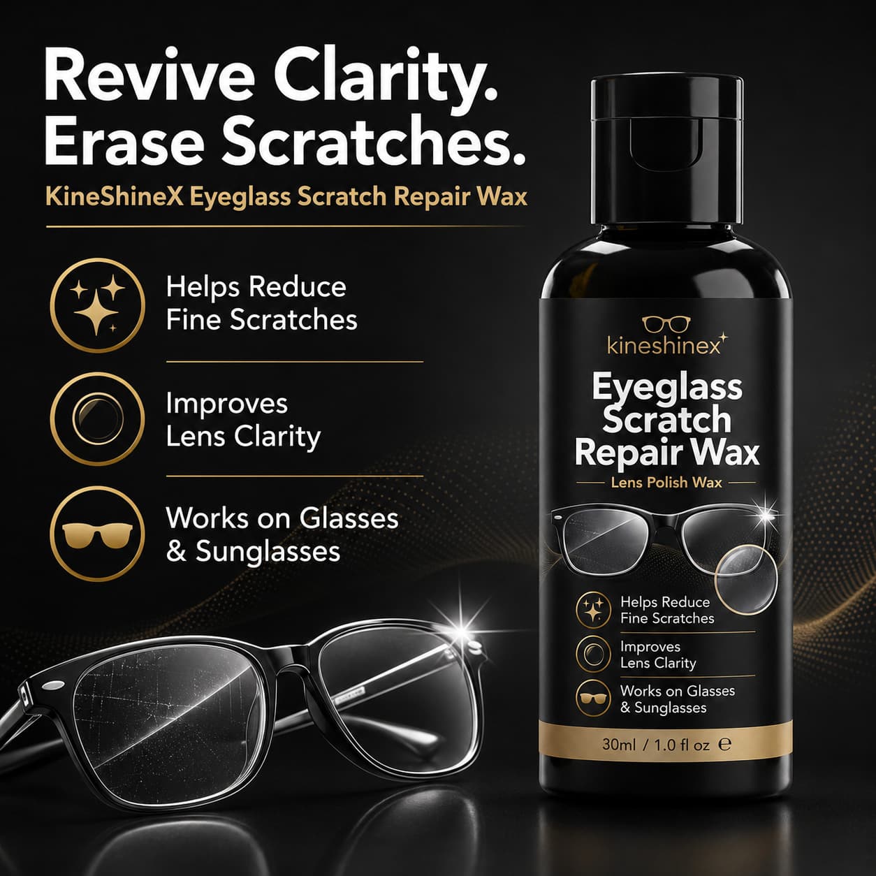KineShineX Glasses Scratch Repair Polishing Wax Lightens Micro Hair Scratches on Lenses Lens Repair Cream