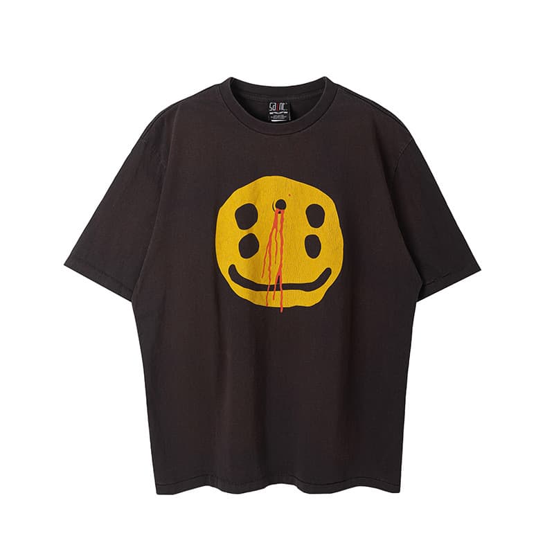 Saint Michael & CPFM Collaboration Smiley 'Chaotic Beast' Washed Distressed Short Sleeve T-Shirt