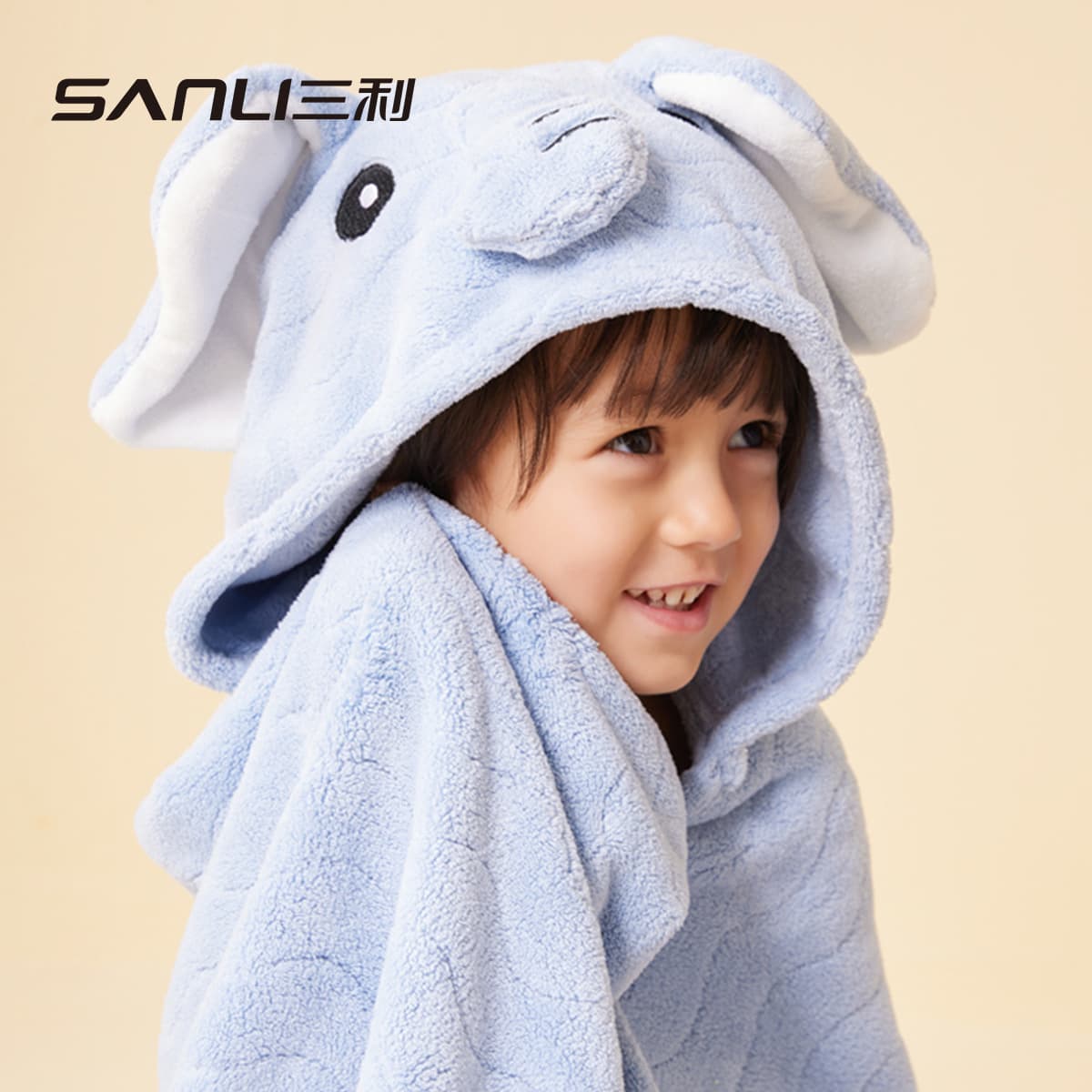 Sanli Towels New Children's Cape, 3D Cartoon Hooded Cloak, Baby Wearable Bath Towel, Coral Fleece Bath Robe
