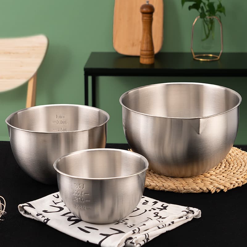 304 Stainless Steel Egg Beating Bowl Baking Mixing Bowl Deepened Utensil Mixing Bowl for Cake Cream Direct Sales Dough Kneading Bowl