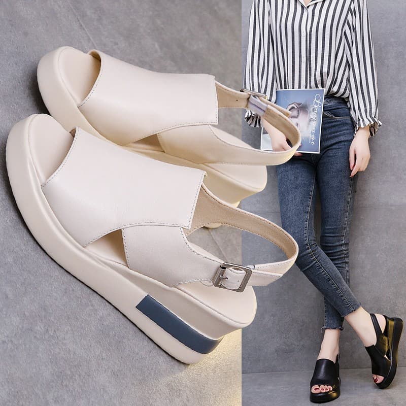 Platform Thick Sole Wedge Heel Shoes Women Summer Outdoor Wear 2026 Backless One-Bar Buckle Sandals Large Size High Heel Sandals Women