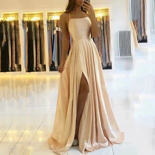 Amazon US and EU Bridesmaid Dress Long Maxi Dress Slimming Off-Shoulder Formal Gown Simple Sexy Slit for Party