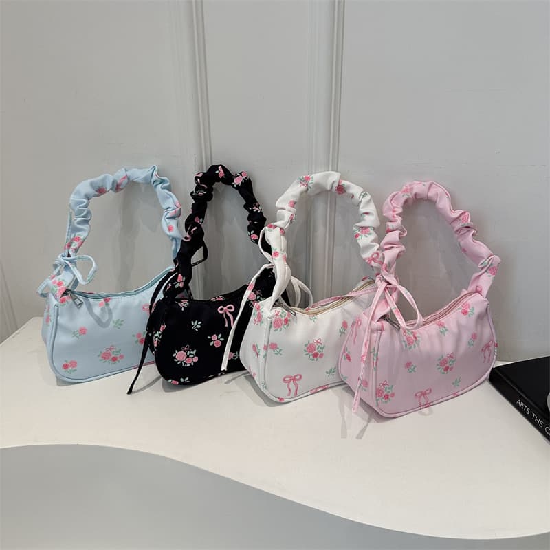 Large Capacity Bow Print Underarm Shoulder Bag Cross-border Bestseller Sweet Drawstring Design