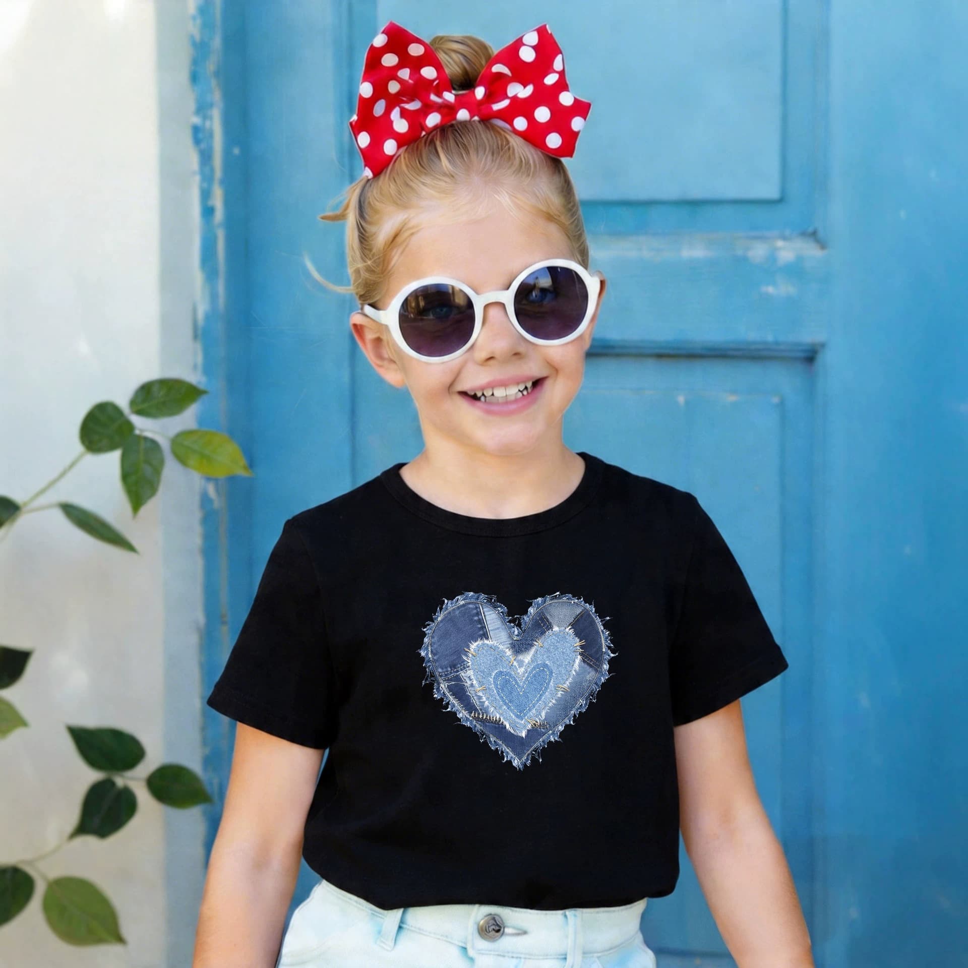 New Amazon AliExpress 2 Simulation Fabric Texture Heart Print Casual T-Shirt Factory Bulk Stock One Piece Minimum Order