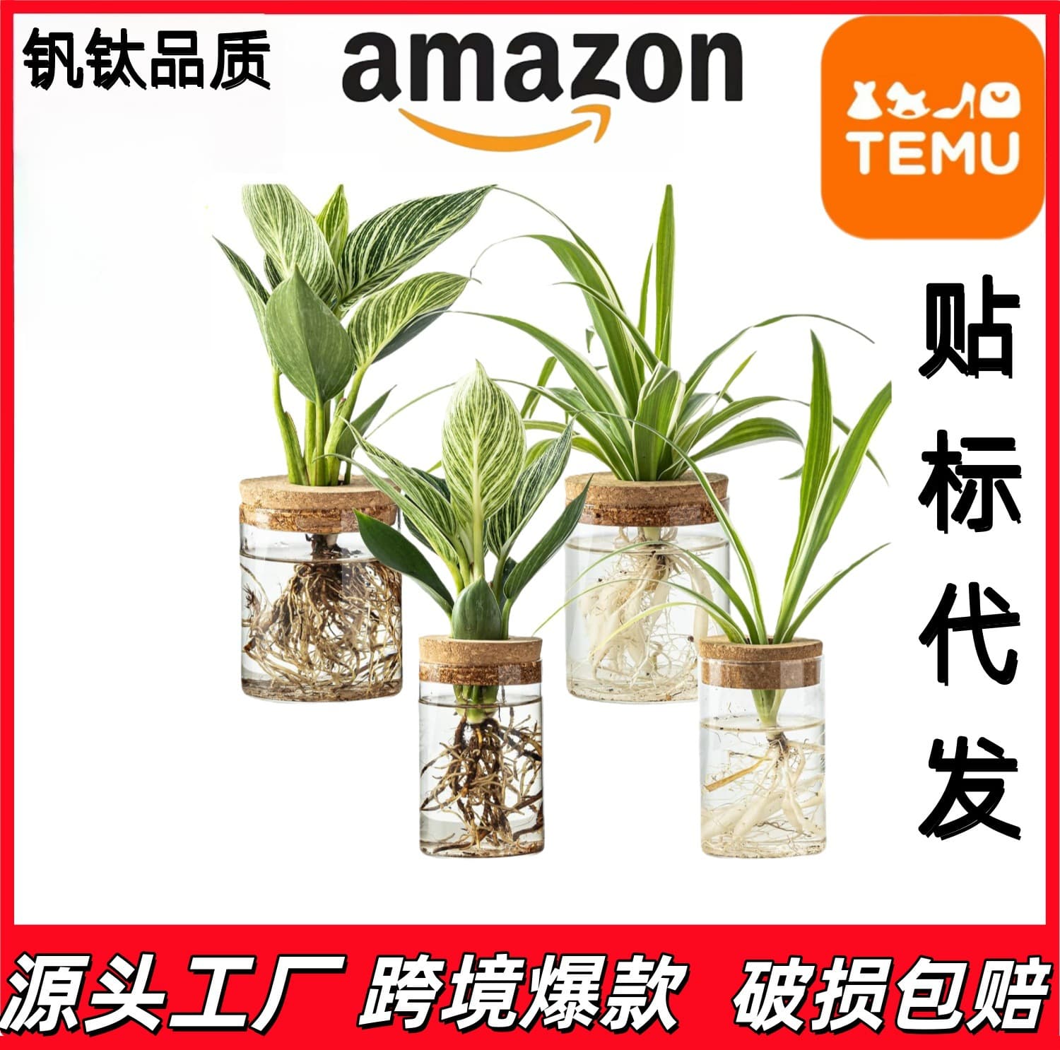 Amazon's same cork cylindrical glass hydroponic vase desktop decoration transparent glass small vase