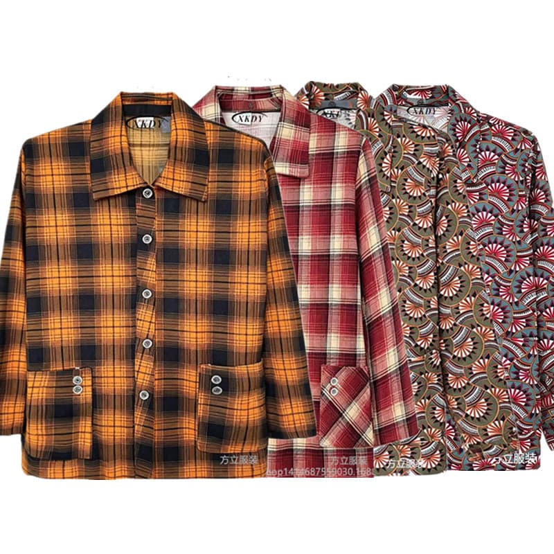New Autumn Style Middle-Aged and Elderly Mom's Shirt, Plus Size Loose Casual Long Sleeve Lapel Collar Ant Cloth Plaid Women's Blouse