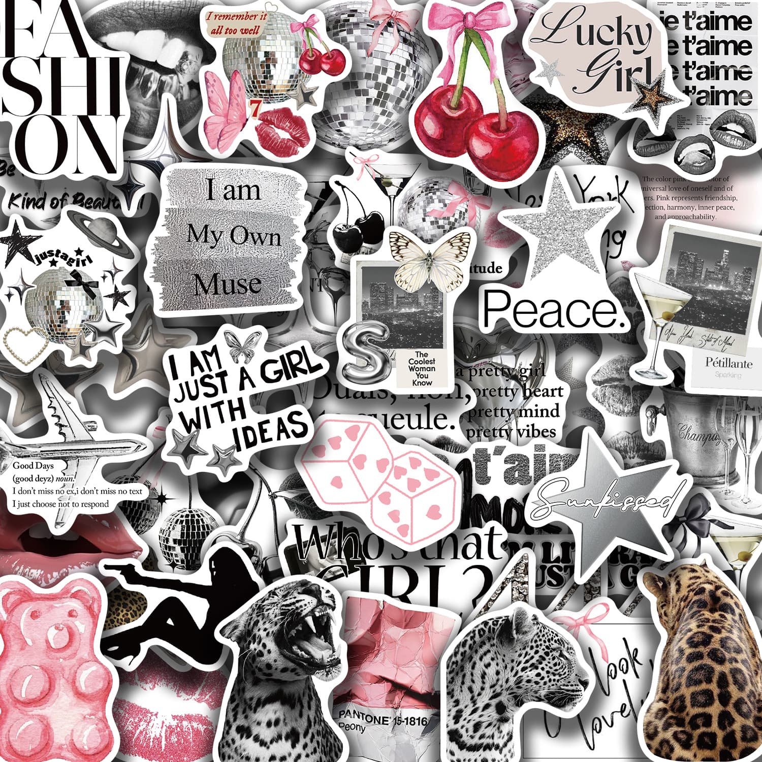 50 pieces of Silver Lucky Girl graffiti stickers to decorate guitar laptop suitcase DIY waterproof wholesale
