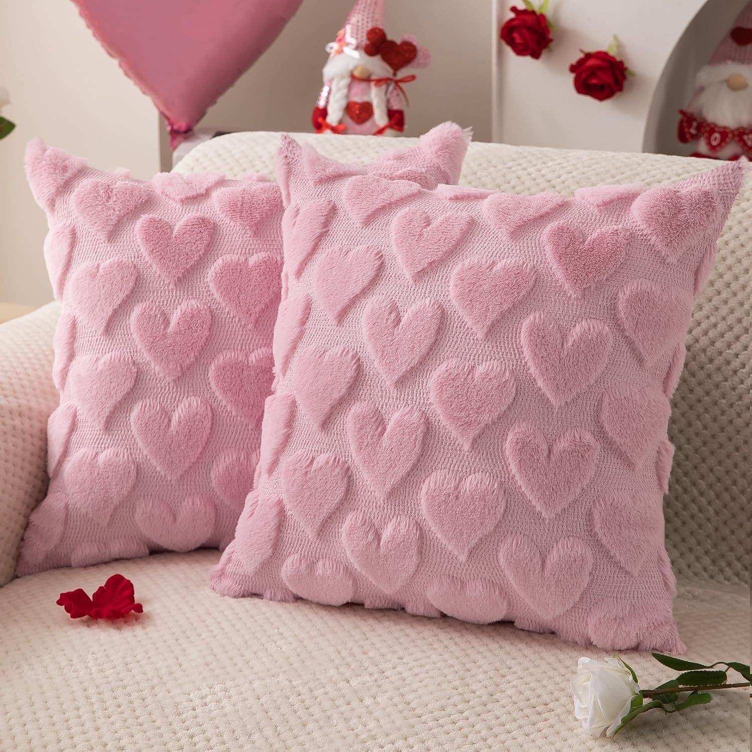 Valentine's Day Heart Pink Plush Gift Throw Pillow Cover Custom Restaurant Cushion Hotel Sofa Decorative Pillow Wholesale