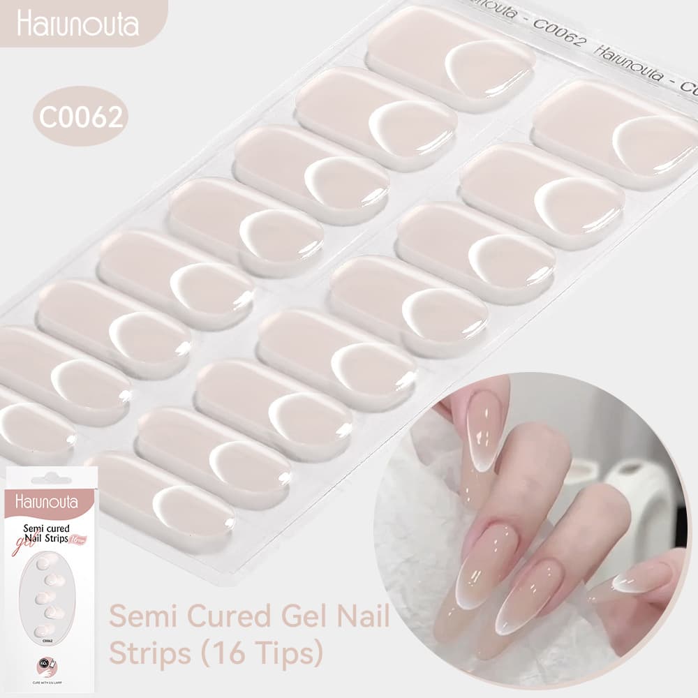 Harunouta UV Semi-Cured Gel French Flash Powder Nail Art Stickers Half Baked Glowing Nail Tips for Ladies Men And General Use