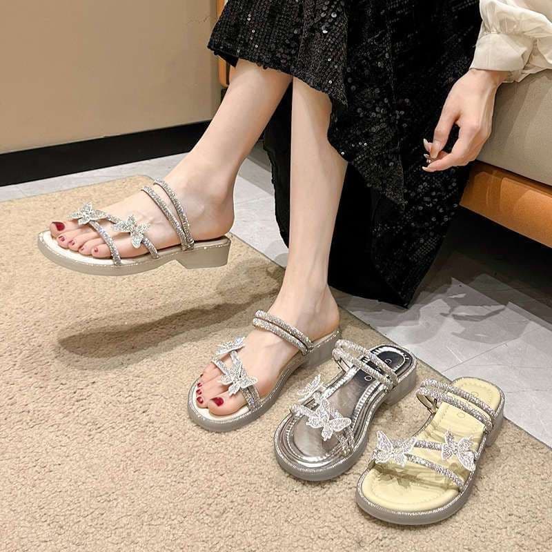Summer 2024 New Style Outer Wear Dress Beach Shoes Women's Fairy Style Elegant French Style Slippers Women's Roman Sandals