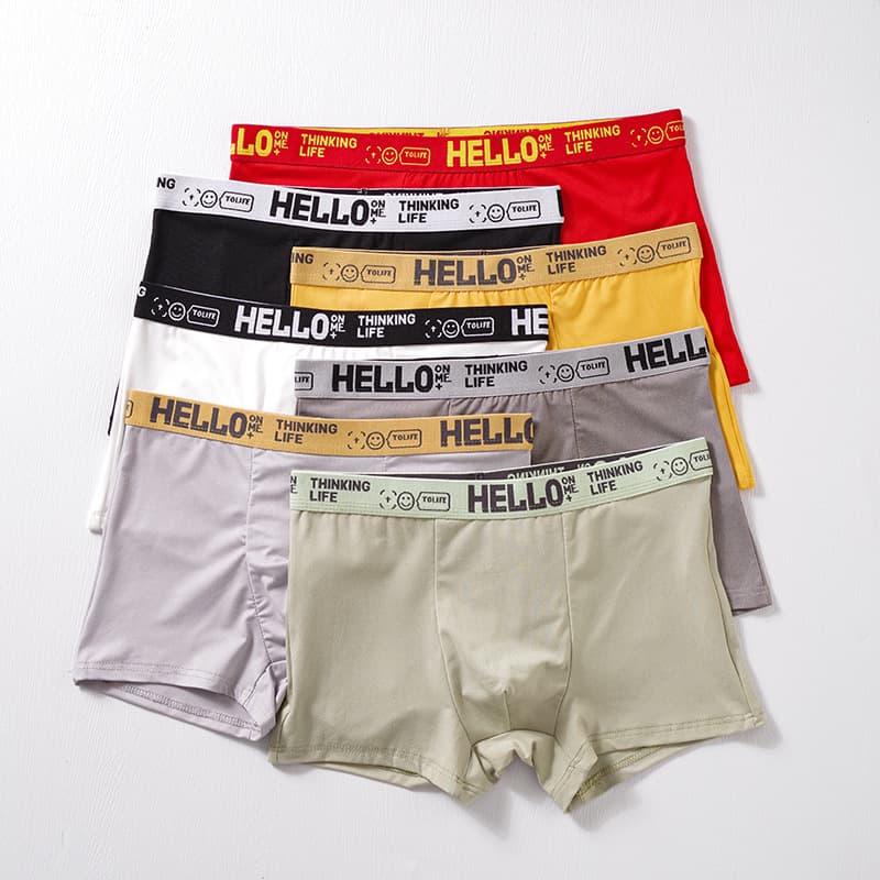 Men's Boxer Briefs HELLO Breathable Big Size Youth Mid-Rise Underwear for Men Autumn/Winter