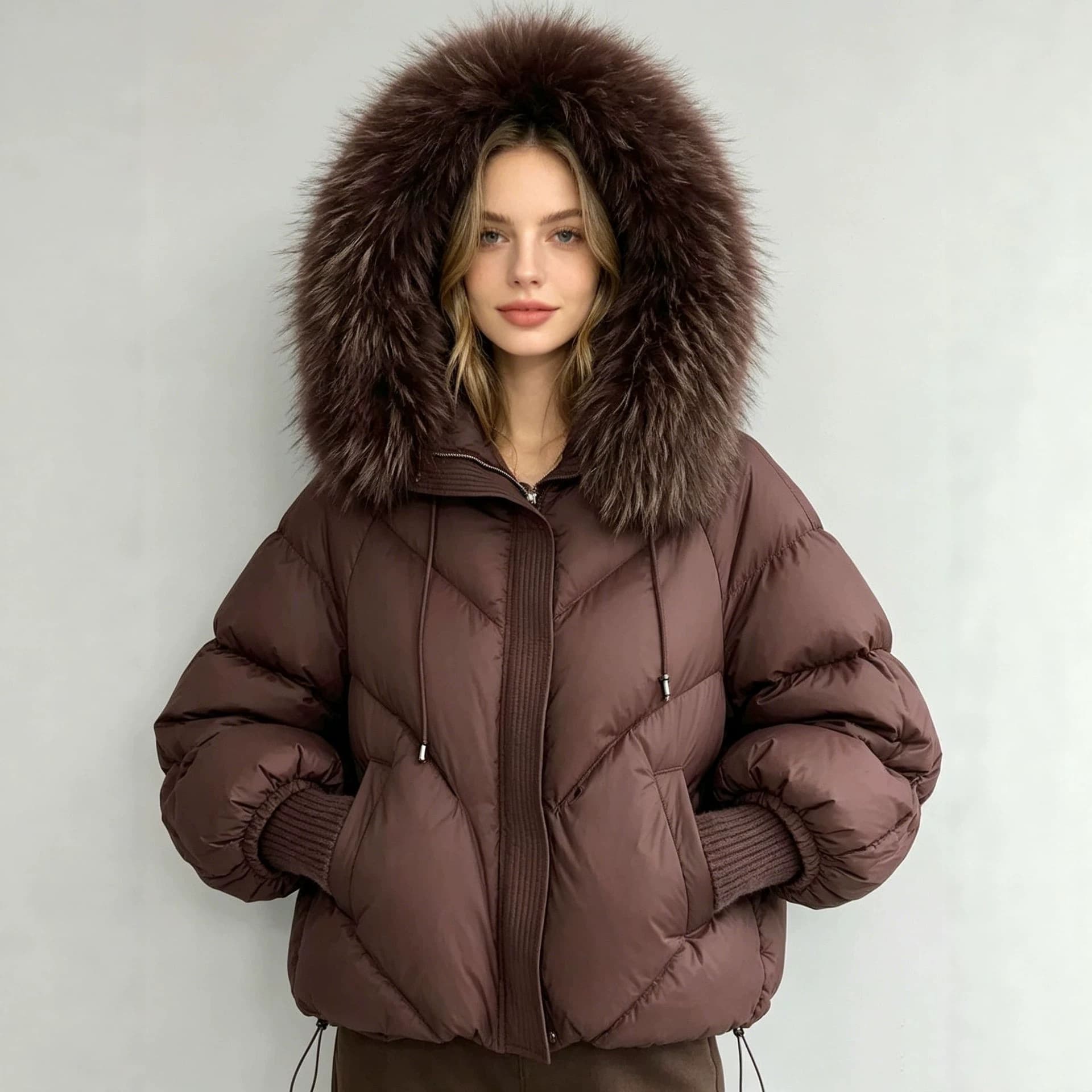 European and American Big Fur Hooded Cotton Padded Casual Jacket Autumn Winter Thick Cross-border Warm Jacket Amazon Women