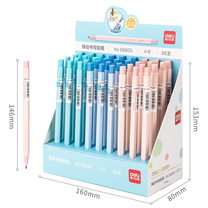 Deli 58800 Hexagonal Push-Type Pencils (Assorted) (36 Pieces/Box)