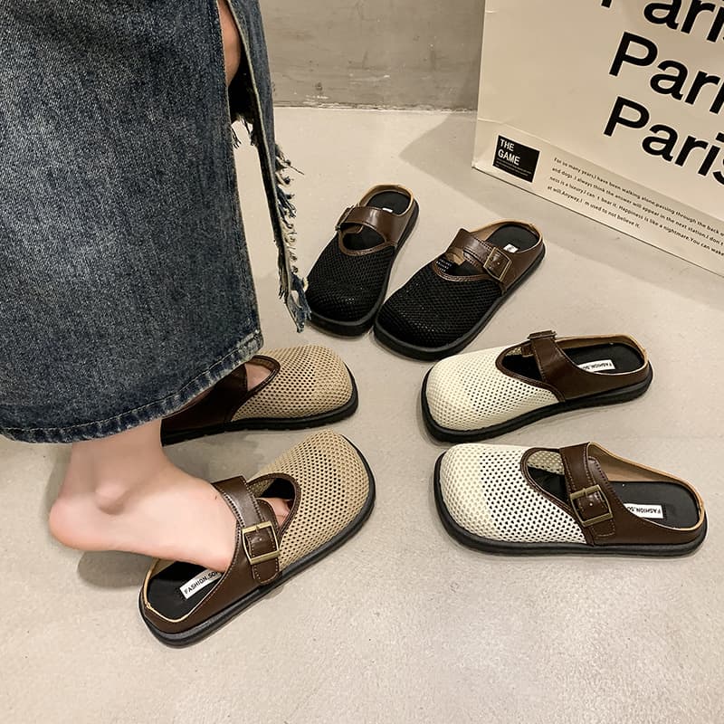Flat Birkenstock Shoes Baotou Half Slippers Women's Summer Outerwear 2025 New Slip-on Crocs Sandals and Slippers