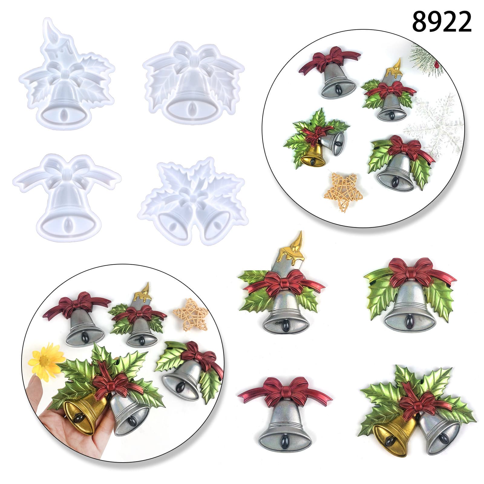 Christmas Tree Decoration Bell Epoxy Resin Mold DIY Christmas Pendant Bow Bell Pendant Silicone Mold