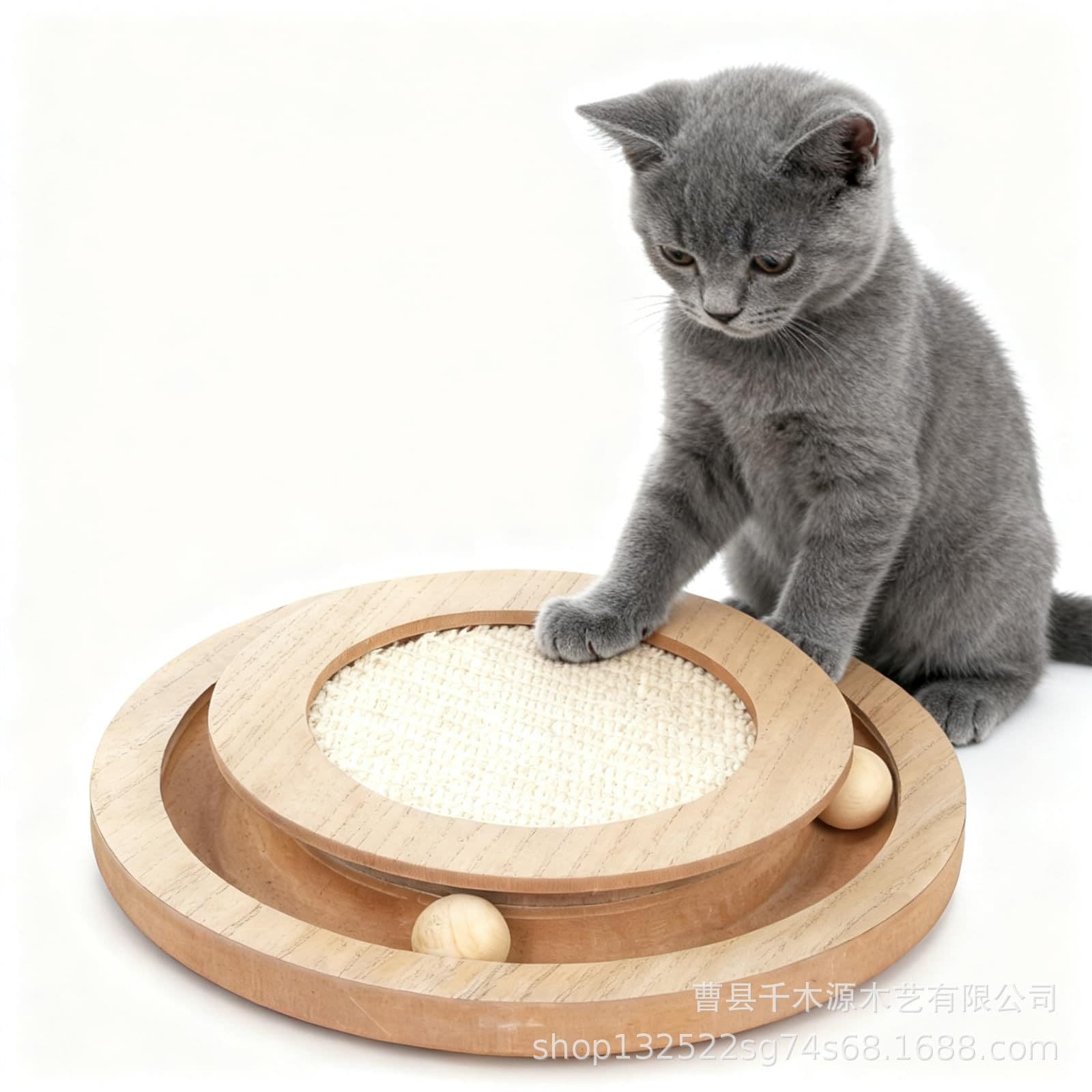 Wooden Cat Scratcher Round Sisal Scratch Pad Cat Claw Sharpener Interactive Scratching Toy Indoor Cat Turntable Ball Toy