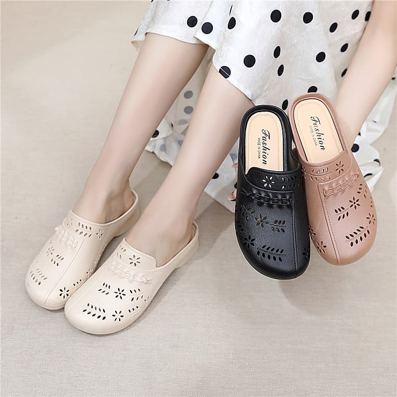 Summer Fashion Cloth Shoes for Women, Hollow-out Mesh Shoes for Mothers, Cowhide Soft Sole Slip-on Shoes, Hole Shoes, Anti-slip Thick Sole