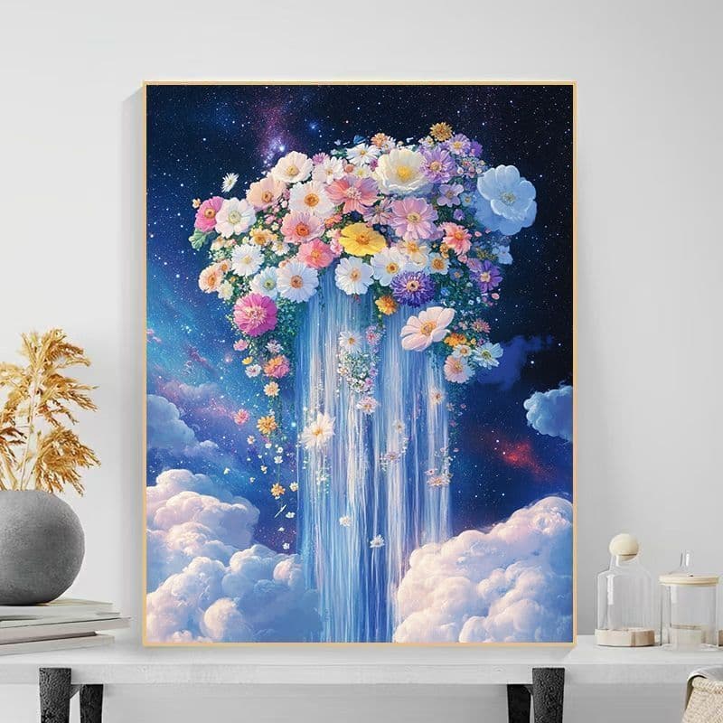 Tianfang Luochuan diy digital oil painting vast milky way night sky scenery flower waterfall hand-filled bedroom decoration painting
