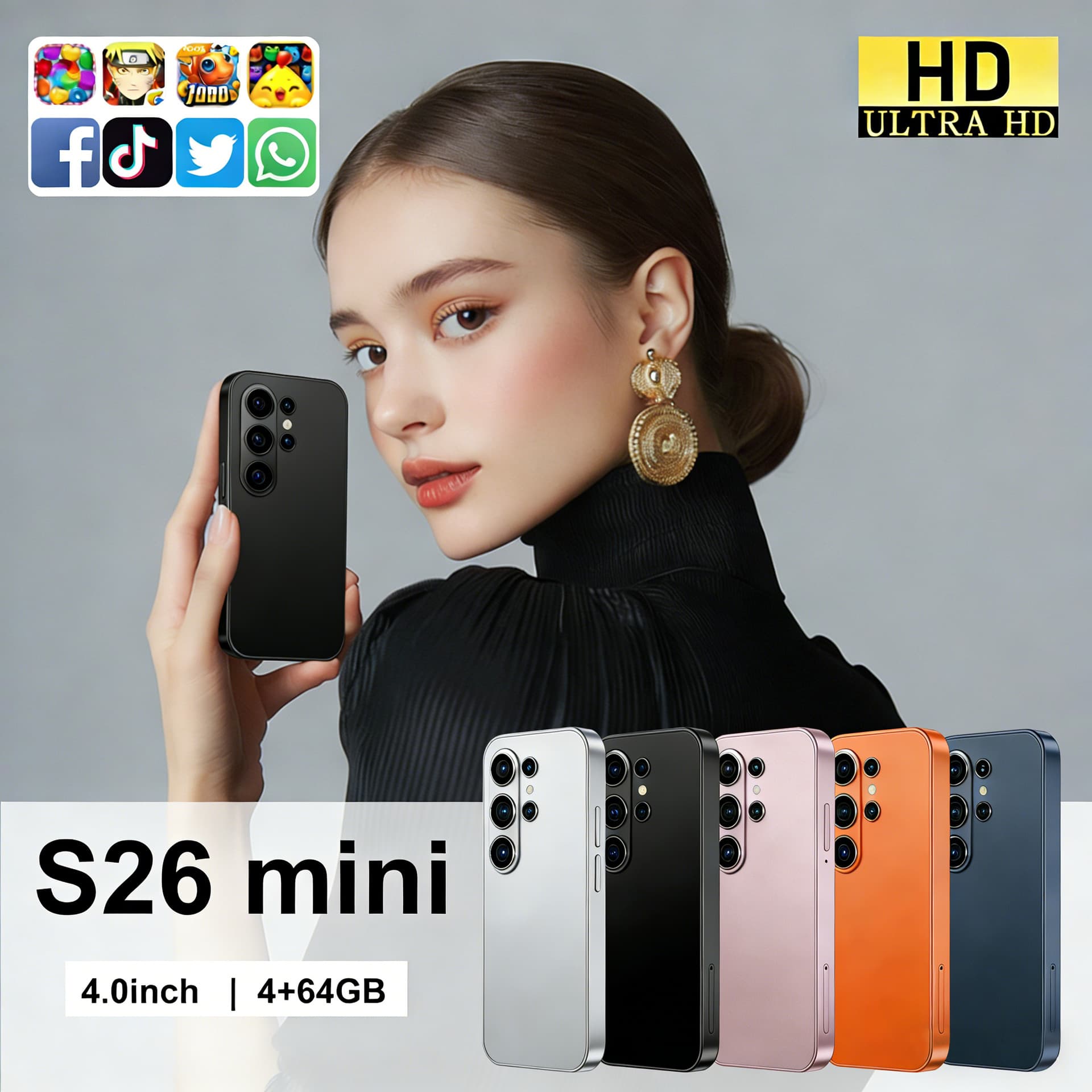 New Cross-Border Mini Phone S26 Ultra 3.85-Inch Dual SIM Bar Touchscreen 4+64 Smart Mini Phone