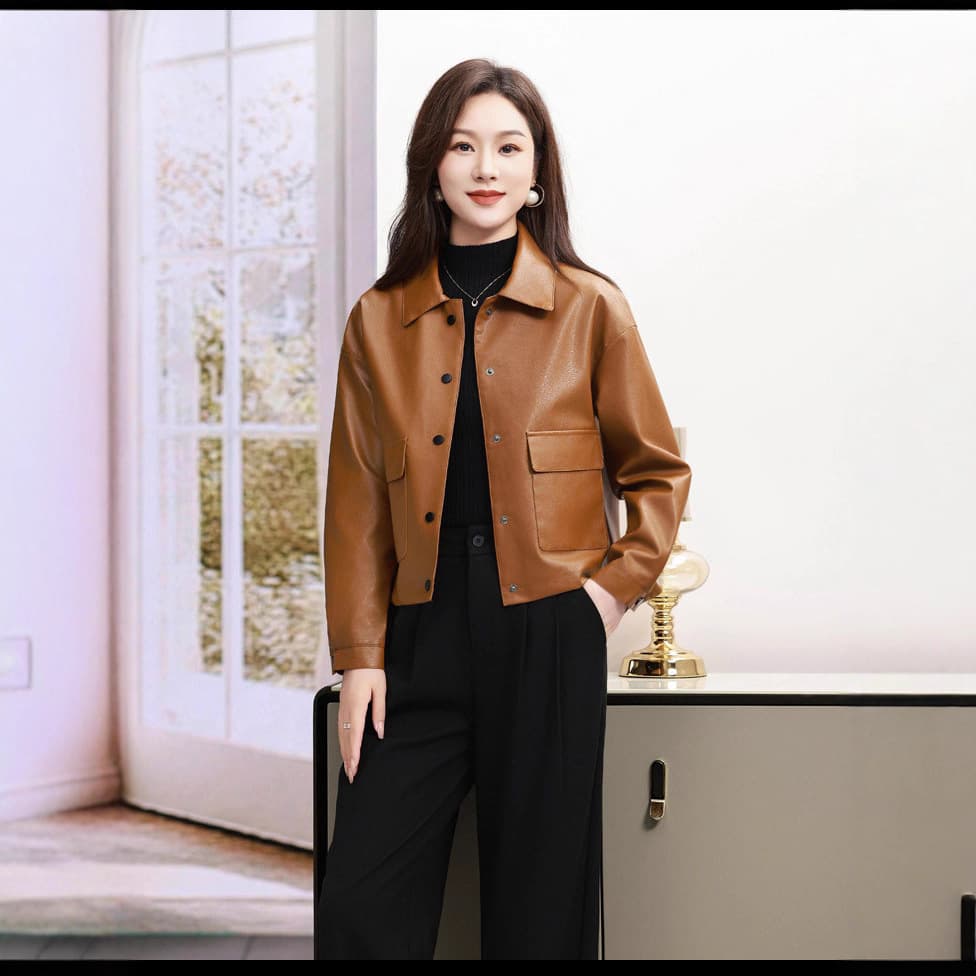 Women's Faux Leather Jacket 2025 Spring Autumn New Trendy Motorcycle Style Korean Fashion Loose Short Casual Leather Coat for Petite