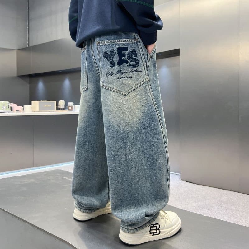 Boys' Mid-Large Size Spring/Autumn Ultra-Soft Curved-Cut Denim Jeans, Cool & Handsome Harem Pants, Soft and Comfortable Dad Jeans