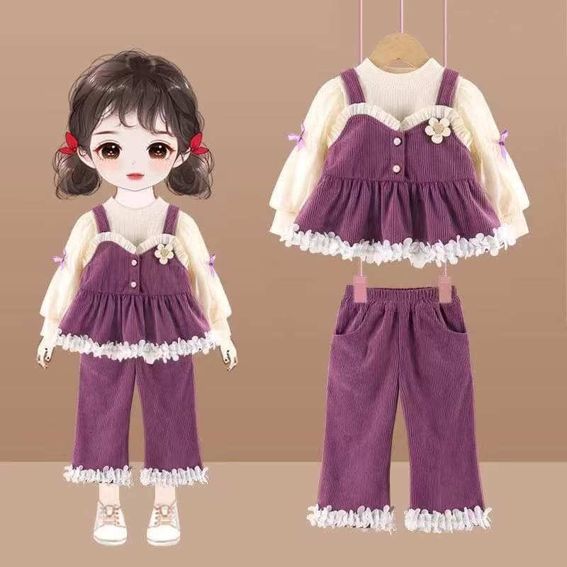 Girls' Spring/Fall 2026 New Set Kids' Vest Stylish Clothes 3-Piece Set Baby Girl Outfit