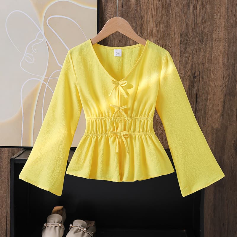 Girls Top Export Children's Clothing 2026 Spring New European and American Style Fashionable Bowknot Casual Long Sleeve Top Wholesale