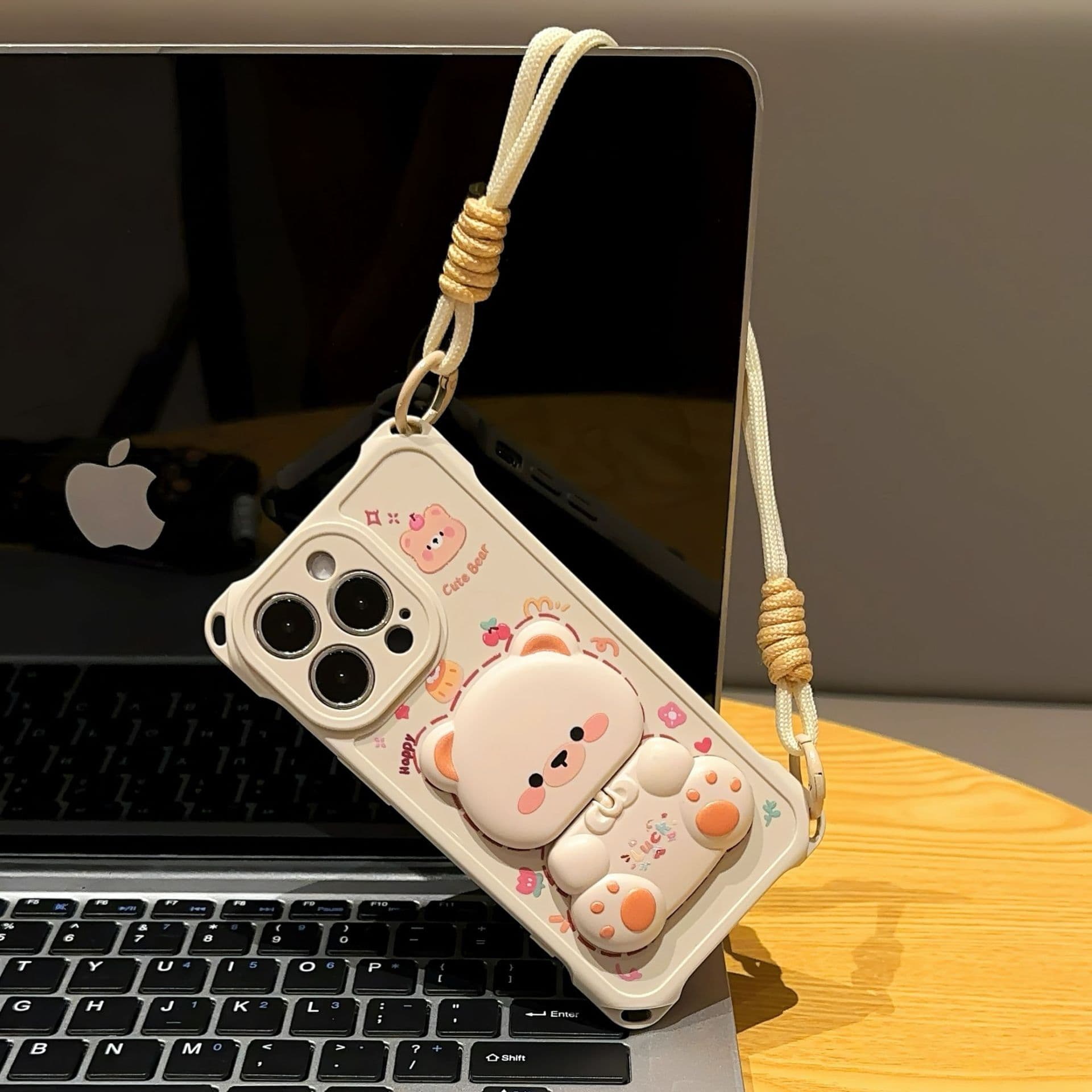 Bear Compatible Apple 16 Phone Case 15 Pro 16 Pro Max 14 with Lanyard 13/12 Apple 17 Series