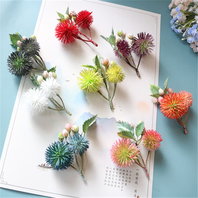 DIY Artificial Flower Head Three-Branch Qiankun Ball Fake Silk Cloth Flower Christmas Wreath Garland Handmade Material Decorative Flower