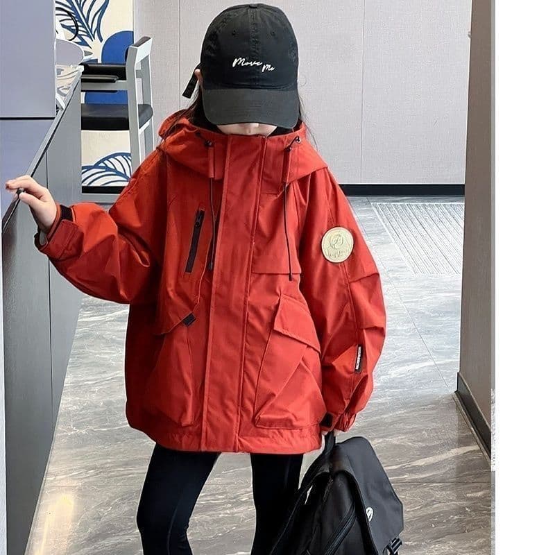 Korean Children's Windbreaker, New Spring/Autumn Style for Boys and Girls, Medium to Large Kids' Fashionable Loose Workwear Jacket Trend