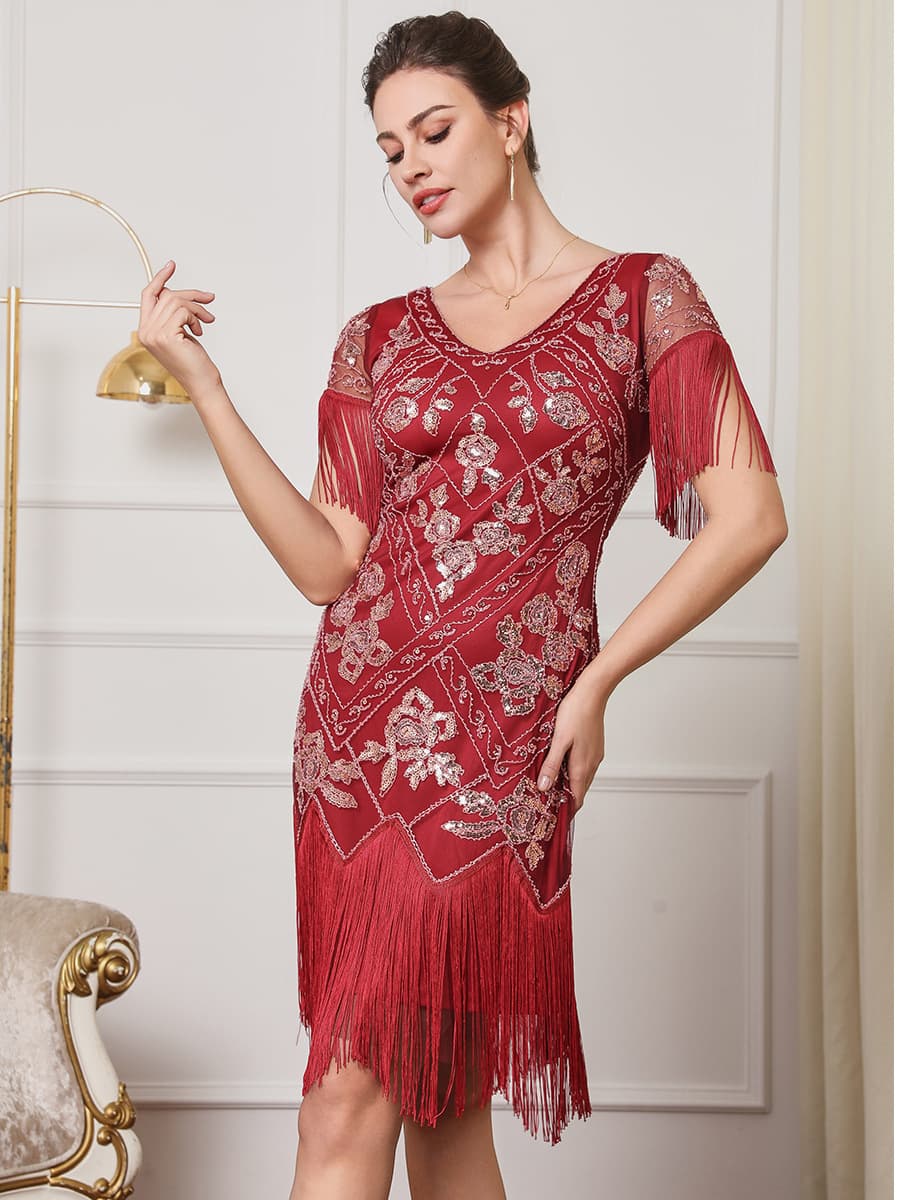 European and American Best-selling Wish Plus Size 1920 Retro Sequin Dress Hand-beaded Fringe Gatsby Dress