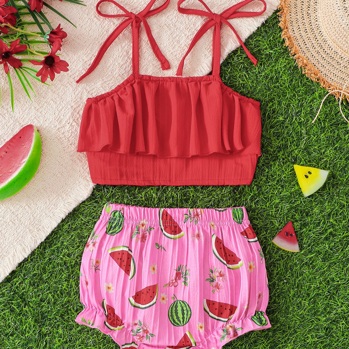 Girls summer suspender bud pants set baby vacation outing two-piece set